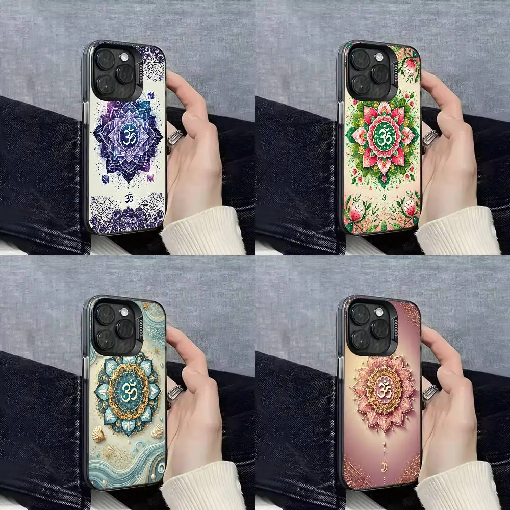 

Yoga Aum Om Mandala Elegant Phone Case For iPhone 16,15,14,13,12,11,Mini,Pro,E,SE4,XS,MAX Black IMD Box