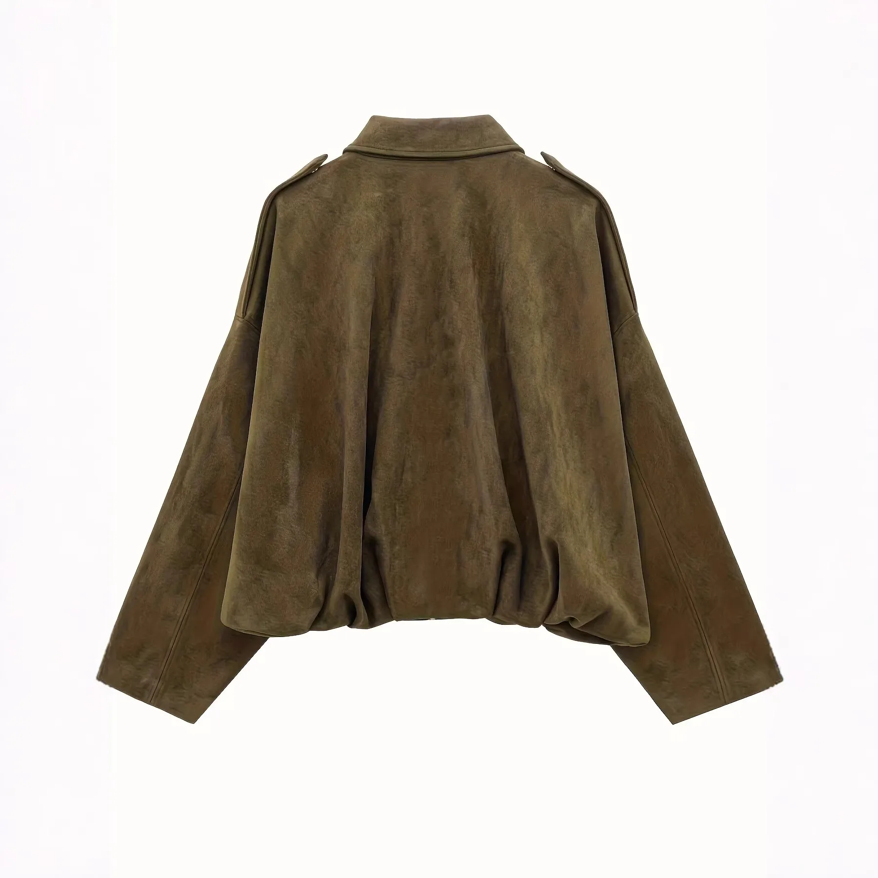 Turn Down Collar Pockets Coat Regular Length Literary Retro with Three Dimensional Cutting Zipper Closure Casual Women Jacket
