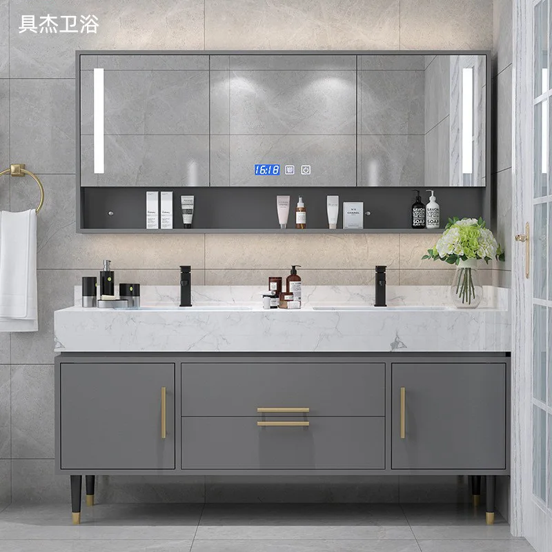 Bathroom cabinet combination small apartment smart rock slab integrated basin toilet hand washing table