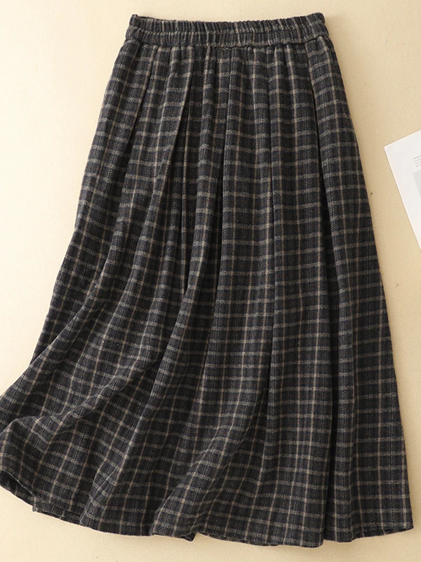 Retro Plaid A-Line  Skirt High Waist Autumn Winter College Style Half Body Skirts Health Fabric Commute City Women's Skirts