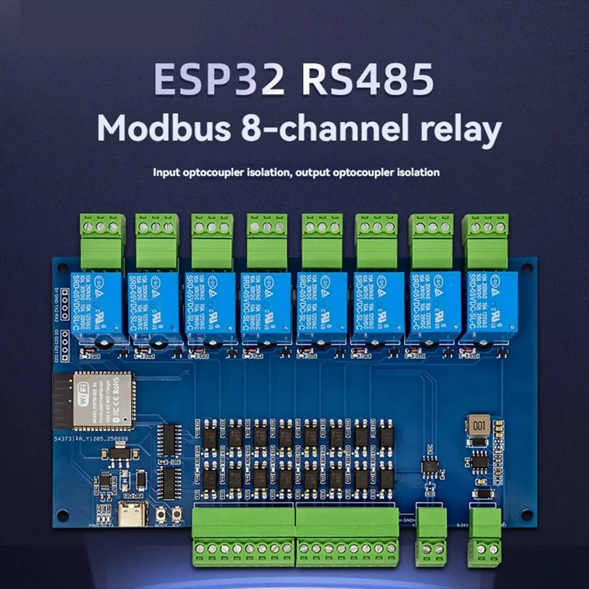 T1017C Tools- RS485 Modbus 8 Channel Relay Module 9-24V TYPE-C with WIFI Bluetooth Support Modbus