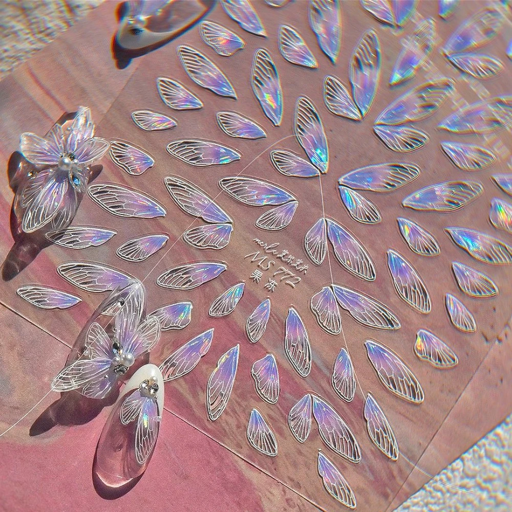 

Shiny Purple Pink Gradient Translucent Butterfly Dragonfly Insects Wings 3D Nail Art Sticker Angel Feather Wings Manicure Decals