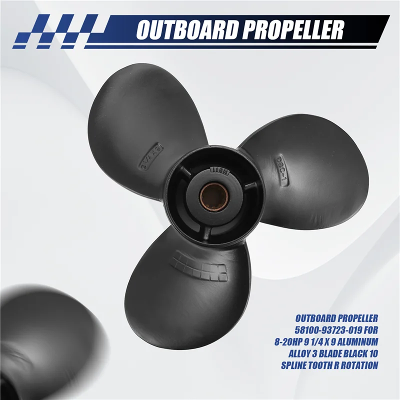 

ABXN-Outboard Propeller 58100-93723-019 For Suzuki 8-20Hp 9 1/4 X 9 Aluminum Alloy 3 Blade Black 10 Spline Tooth R Rotation
