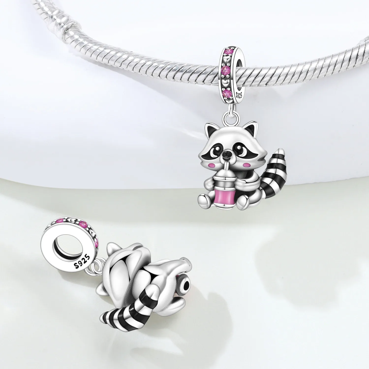 

PANPOKI 925 Sterling Silver Cute Raccoon Animal Beads Original Pendants Bracelet Charm Jewelry Party DIY Trendy Gifts