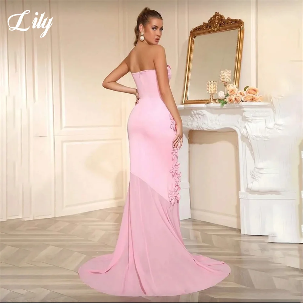 

Lily Blush Pink Prom Dress with 3D Floral Celebrity Dress Chiffon Mermaid Women's Evening Dresses Simple Formal Gown Customized