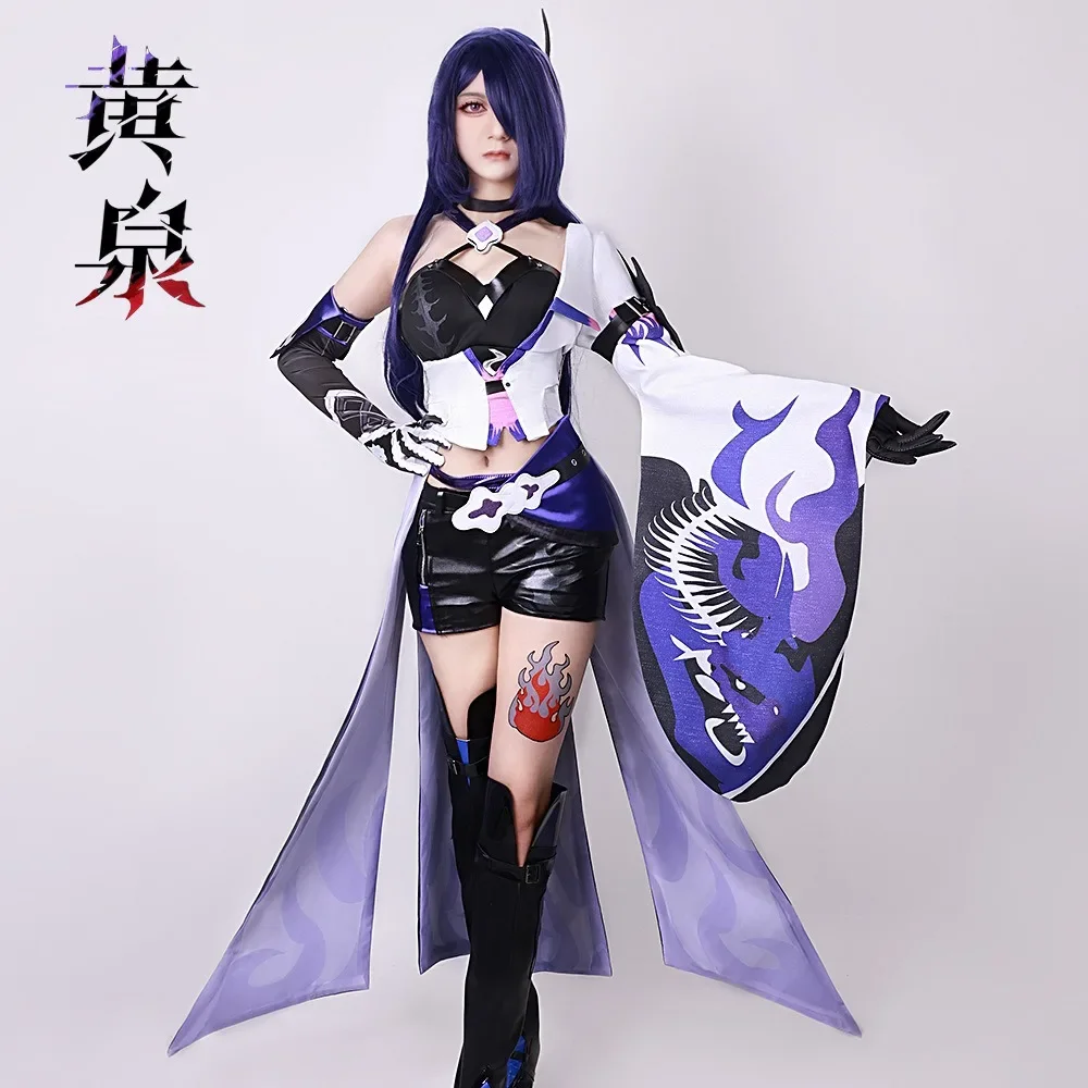 Acheron-Cosplay Game de estrela honkai traje ferroviário para mulheres, conjunto completo de vestido e peruca, roupas de festa de carnaval, Huangquan Cosplay Prop