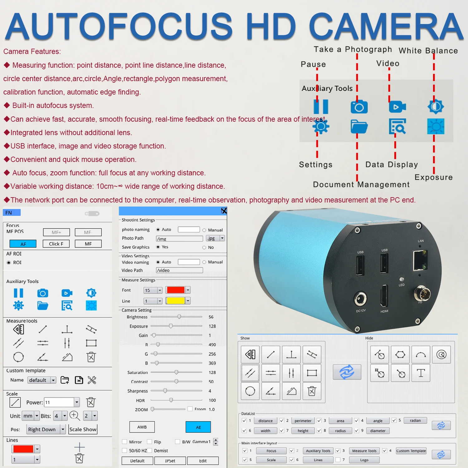 KOPPACE 1X-14X HD Autofocus Industrial Microscope Camera HDMI/LAN output Supports Photo and Video