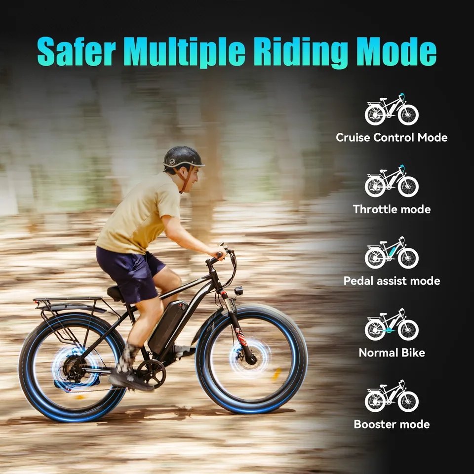26" Fat Tire Electric Bike for Adult 1000W 48V 15AH Electric Mountain Bike image 7
