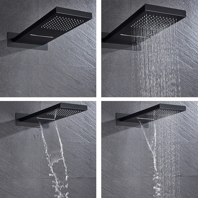 Matte Black  Rain Waterfall Shower Set Thermostatic Mixer Bath Shower Mixer Tap 3 ways Shower Faucet Wall Mounted