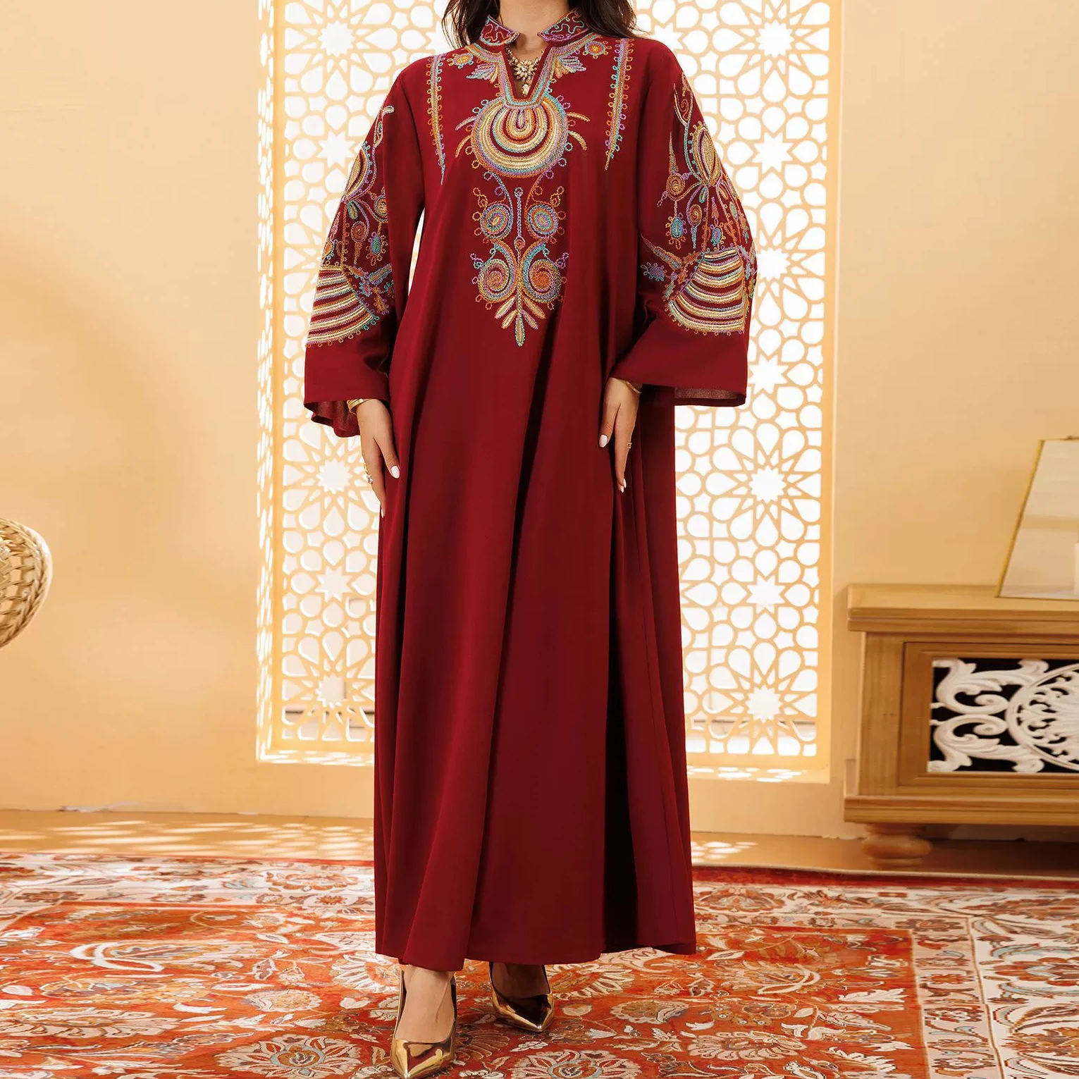 

Middle Eastern women's clothing new women's clothing embroidery rope embroidery Muslim pullover dress robe-GZXX551