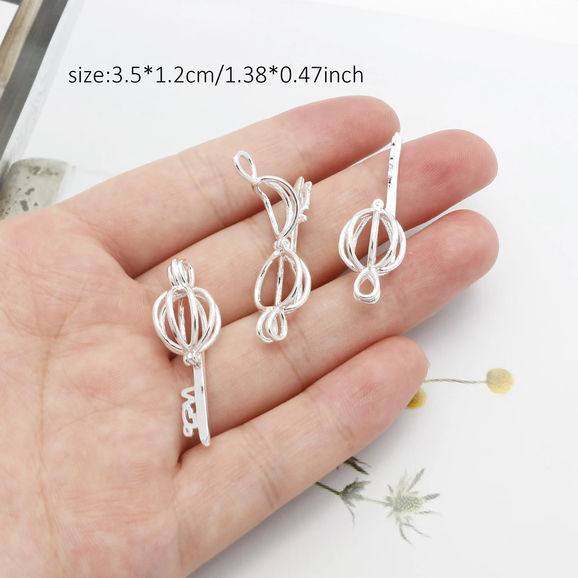 10pcs Creative key Pearl Cage Locket Pendants Aromatherapy Essential Oil Diffuser Necklace Locket For DIY Jewelry