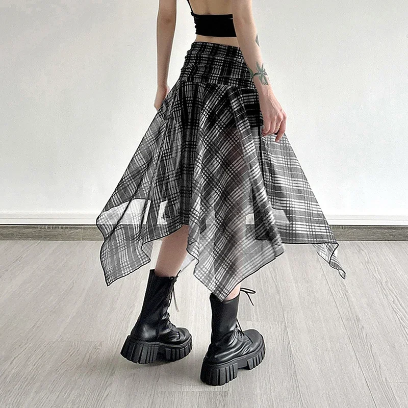 Jupe à carreaux Vintage pour femmes, Sexy, taille basse, courte, irrégulière, Y2k, Streetwear, esthétique Harajuku, été