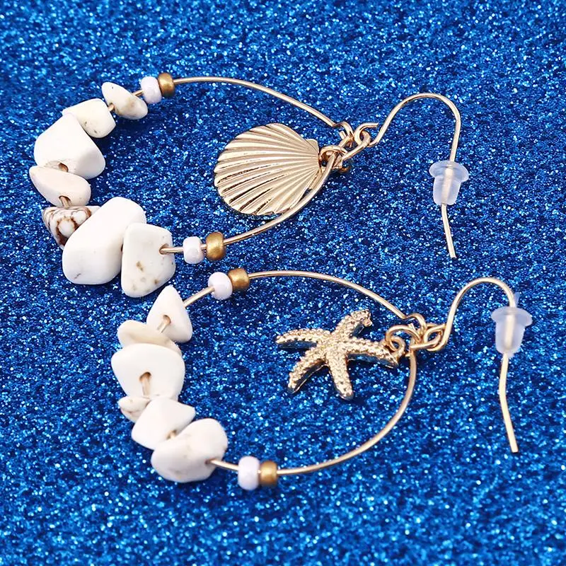 Sea Shell Earrings For Women Gold Color Trendy Metal Shell Cowrie Statement Dangle Earrings 2023 New Summer Beach Jewelry