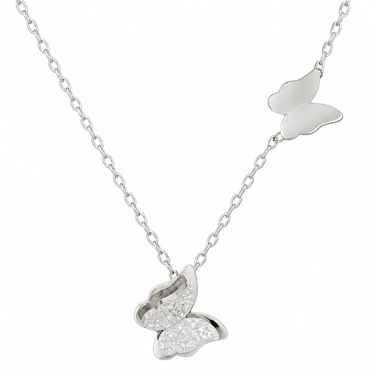 Titanium Steel Butterfly Pendant Necklace for Women • O-Chain Design • Lightweight 10g • Adjustable Length 21cm to 50cm • Electr
