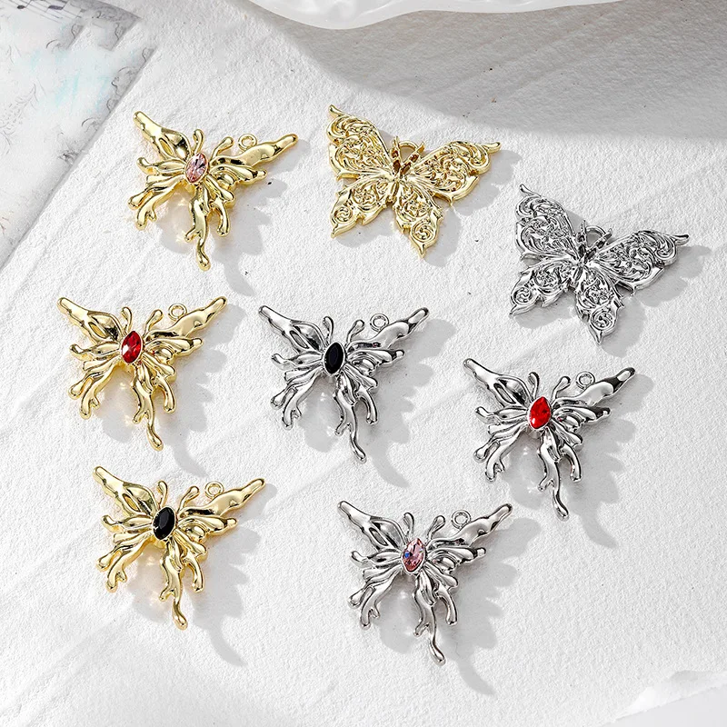 Breloques papillon en cristal, animal, insecte, pendentif en alliage, porte-clés, boucle d'oreille, bricolage, fabrication de bijoux, mode, vente en gros, 10 pièces