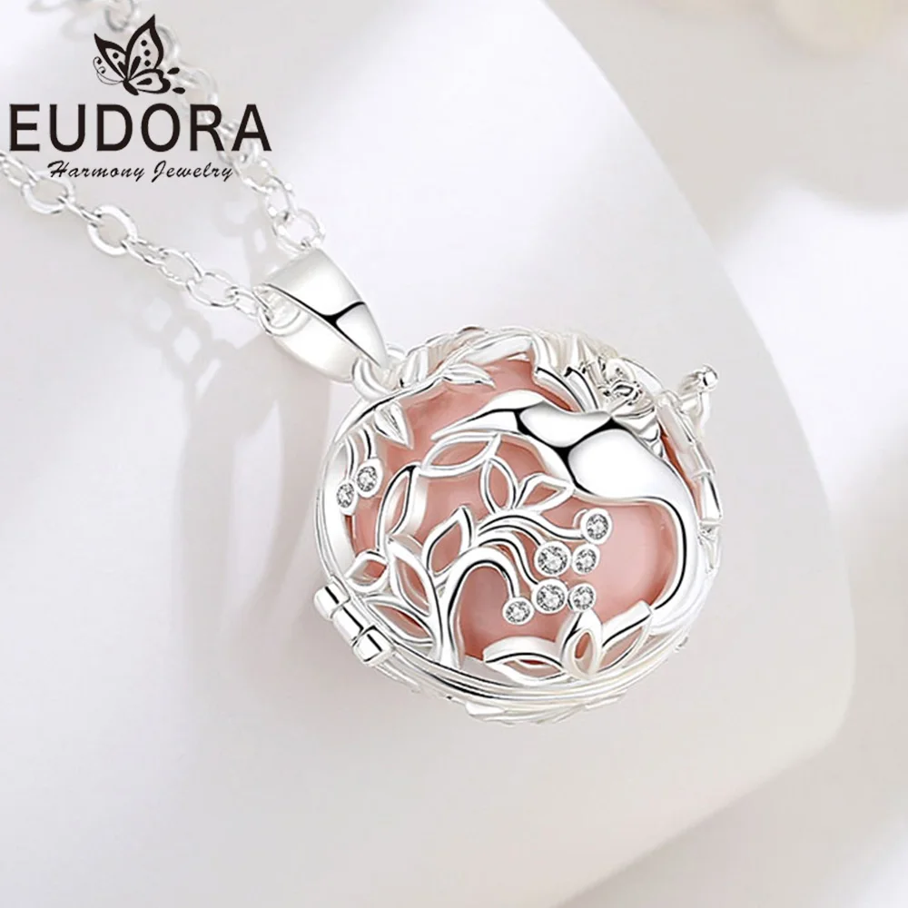 Eudora 18mm Harmony Ball Hummingbird Necklace Pregnancy Chime Bola Inlaid Zircon Pendant Women Fashion Jewelry Maternity Gift