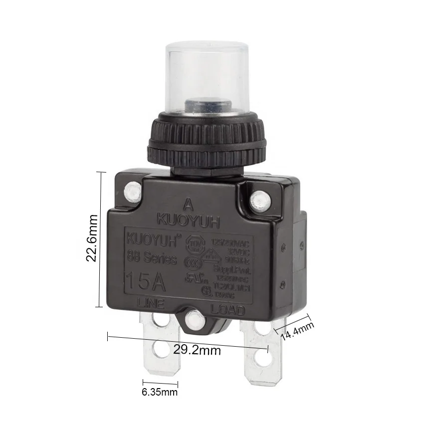 Kuoyuh 88 Series circuit breaker 5A 10A 15A 20A 25A 30A DC automatic reset thermal overload protector switch for Motors