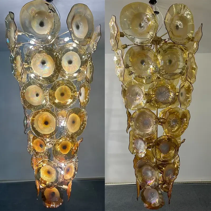 Golden Chandelier Mid-century Art Murano Glass Lightings for Villa Loft Suspended Lighting Fixtures
