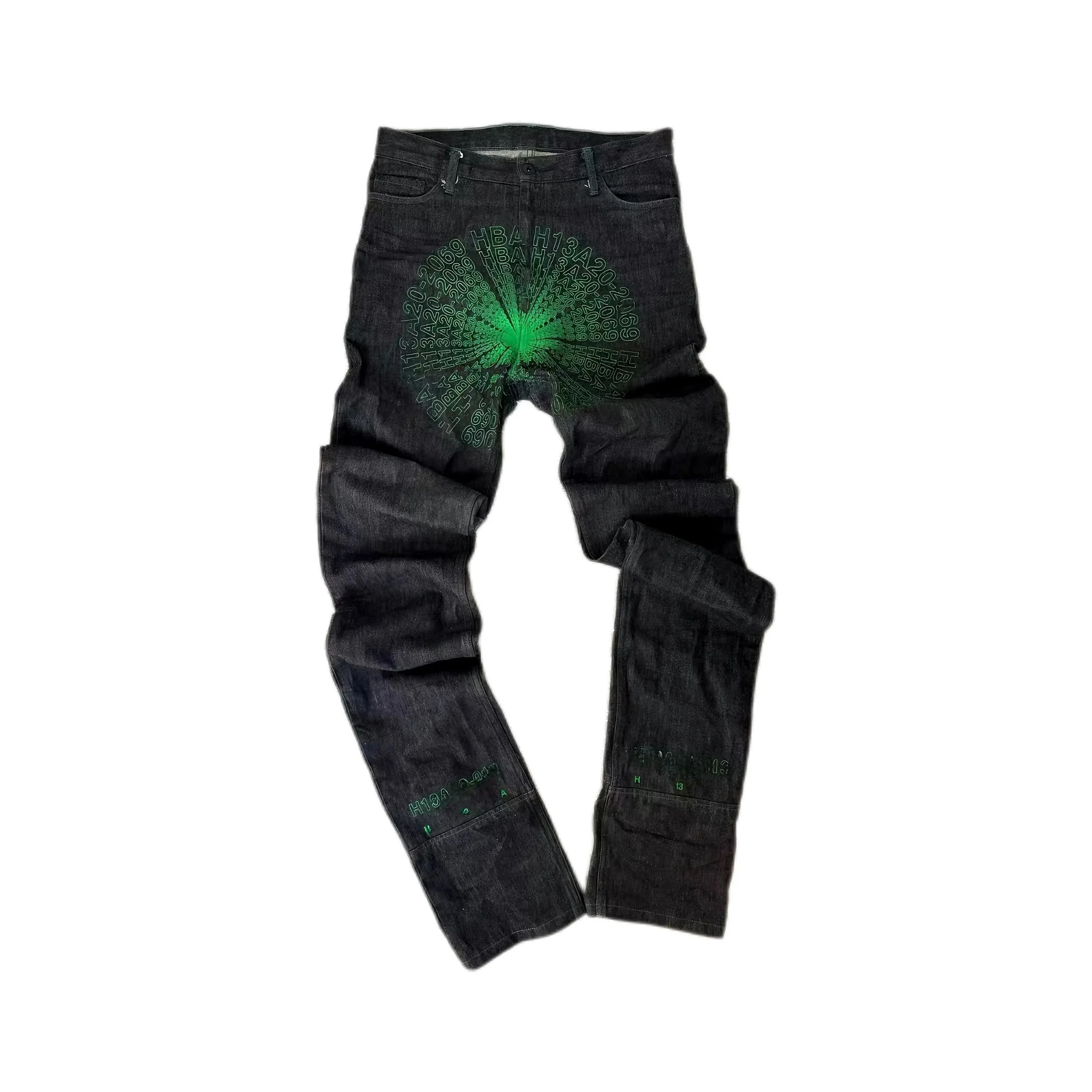HBA Hood by Air Original Denim Jeans Playboicarti Printed Zipper Waist Youth Fashion Breathable Wear Resistant Comfortable Fit