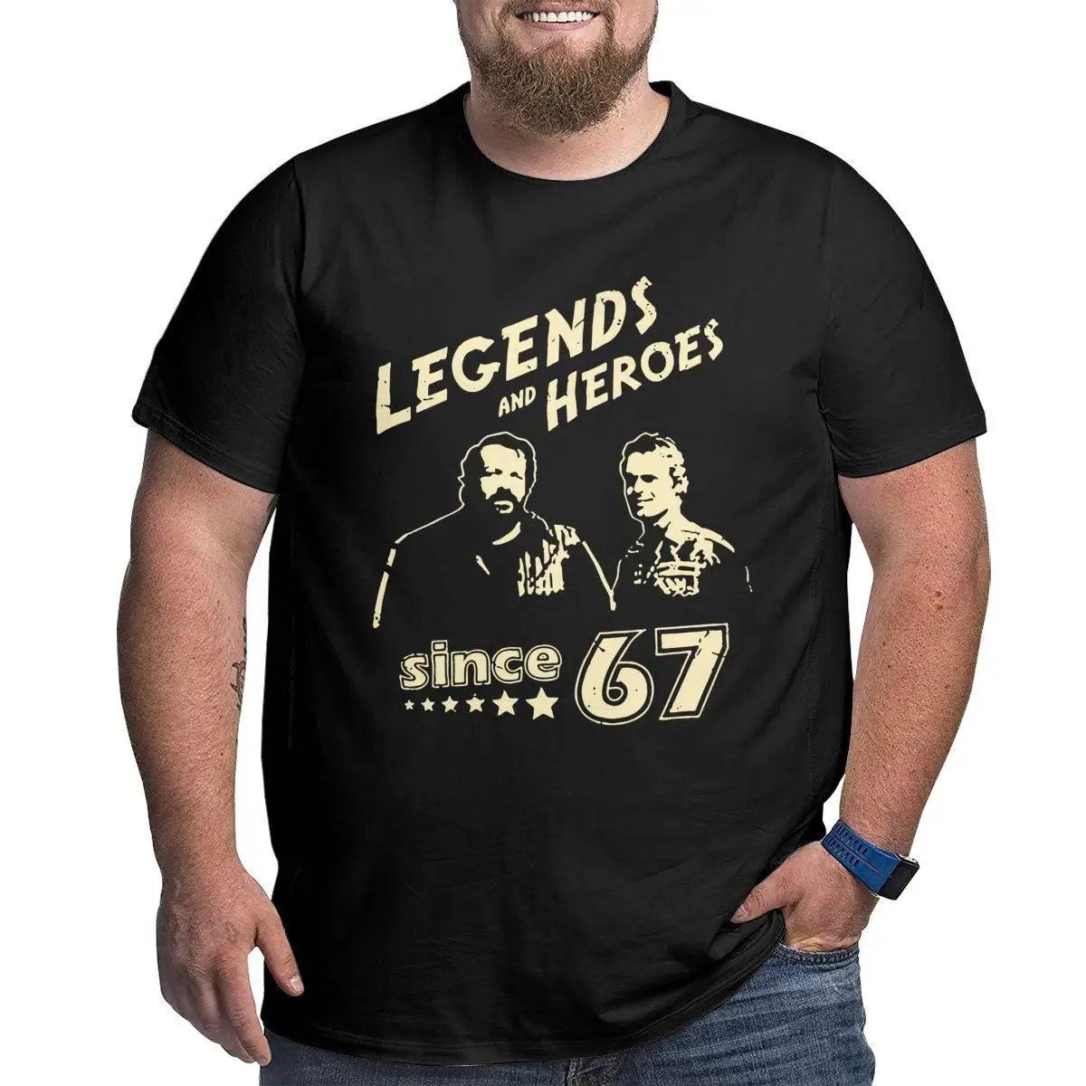 Men T-Shirt Bud Spencer Legends And Hero Since 67 Big Tall Tees Terence Hill T Shirt Crew Neck Clothing Big Size 4XL 5XL 6XL