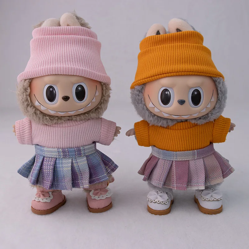 

Chic Pleated Skirt Collection For 15/17cm Labubu Dolls Perfect For I/II/III Generations Stylish Sitting Party