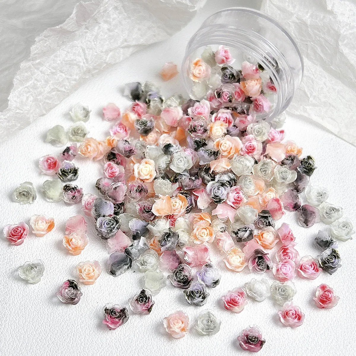 Adornos artísticos de resina para uñas, rosas de colores de ensueño, brillantes y finos, flores dulces simuladas en 3D, dijes para uñas, suministros para uñas de hadas DIY