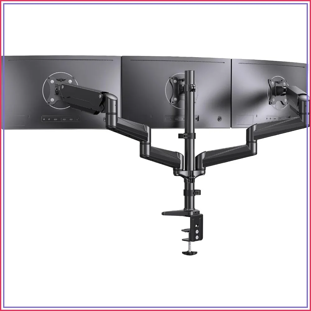 Triple Monitor Mount, Fully Adjustable 3 Monitor Desk Stand for 17-32 inch Screens, Swivel, Tilt, Rotation, C-Clamp & Grommet Base