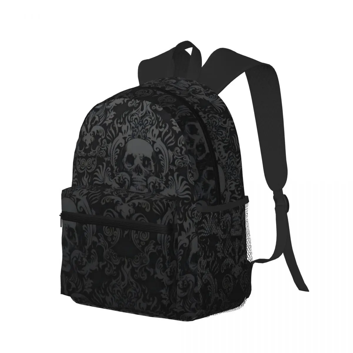 Gothic Black Skull Damask Background Casual Daypack Travel School Bag z kieszeniami dla kobiet College