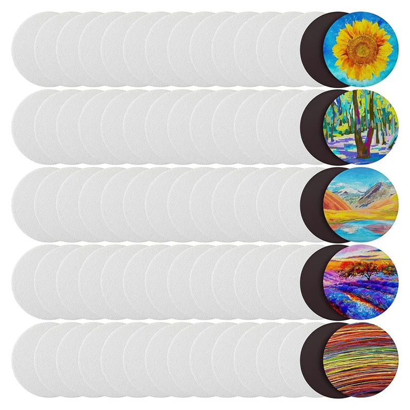 75 PCS Magnetic Painting Canvas Panel 2.5 Inches Mini Canvas Boards Round Mini Canvases Mini Tile Art For Crafts DIY Kit Durable