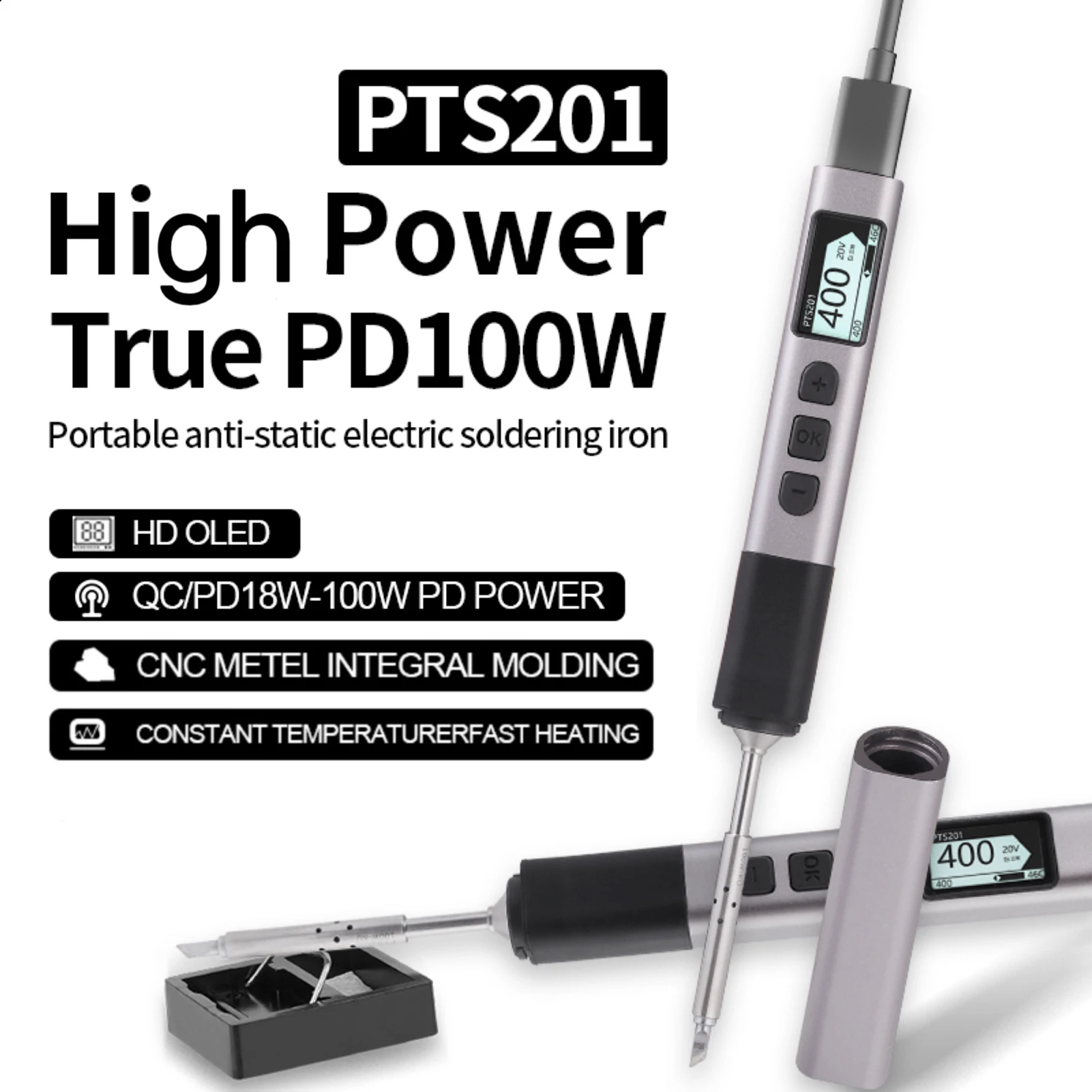 

Electric Soldering Iron 100W Portable Soldering Iron Kit Speedy Heat Up with OLED Screen Intelligent Sleep Mode Iron Pen Tool fo