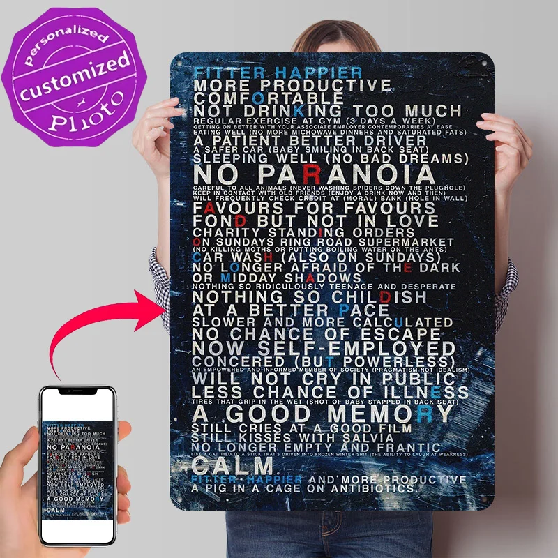 Radiohead OK Computer Lyrics Poster Retro 3D Printed Metal Signs Customized Wall Hanging Gift for Modern Home Decoration Luxury