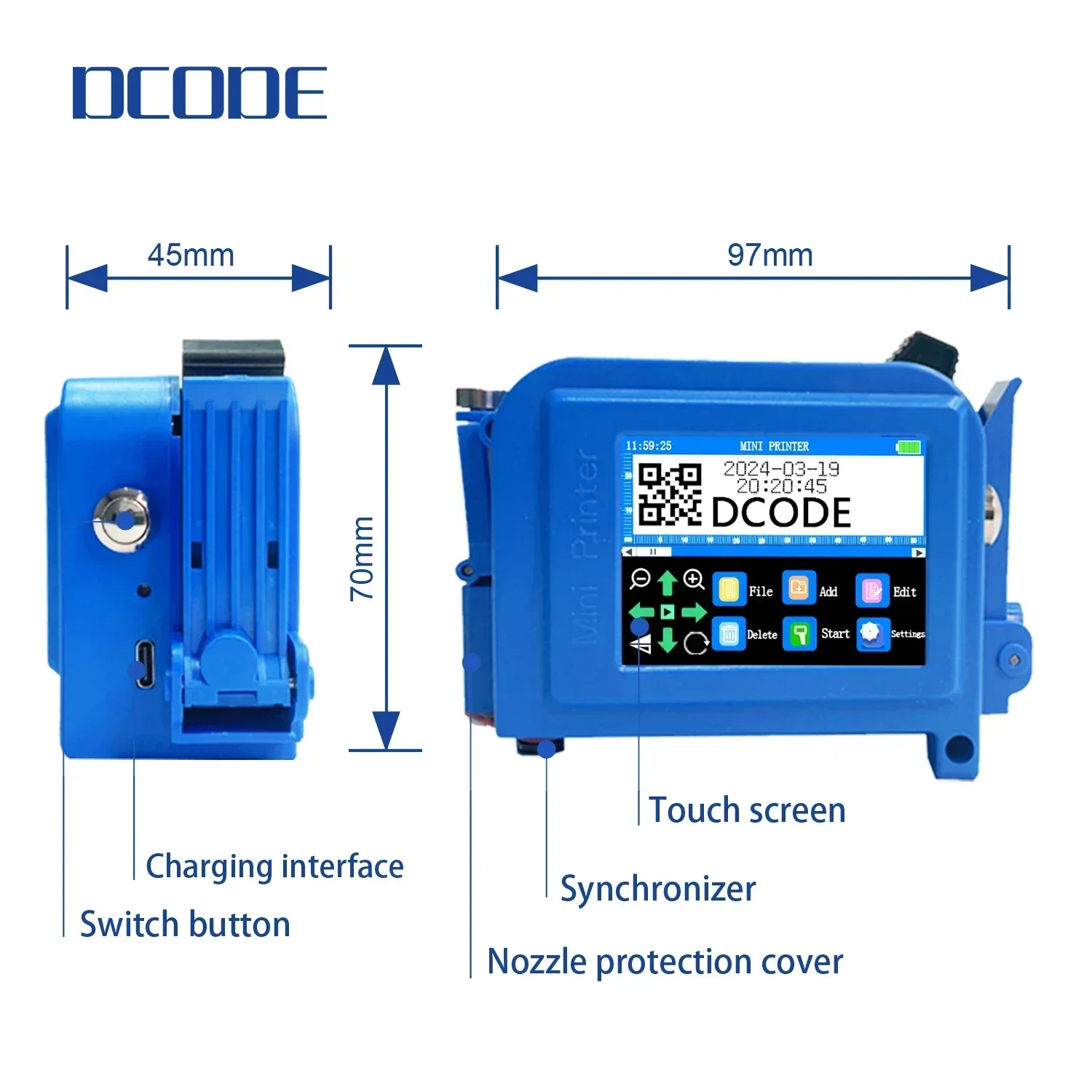 DCODE DC11 12.7/25.4 مللي متر طابعة صغيرة محمولة طابعة نافثة للحبر محمولة غير مشفرة QR الباركود صورة شعار آلة ترميز التاريخ