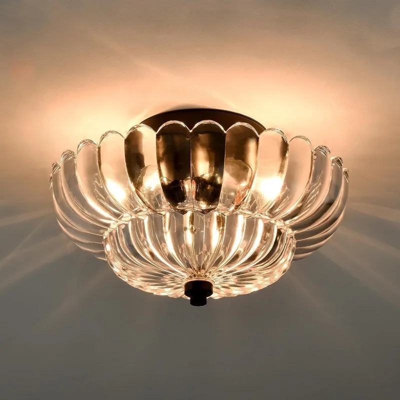 French European American Minimalist Luxury Petal Crystal Glass LED Ceiling Light Entryway Bedroom