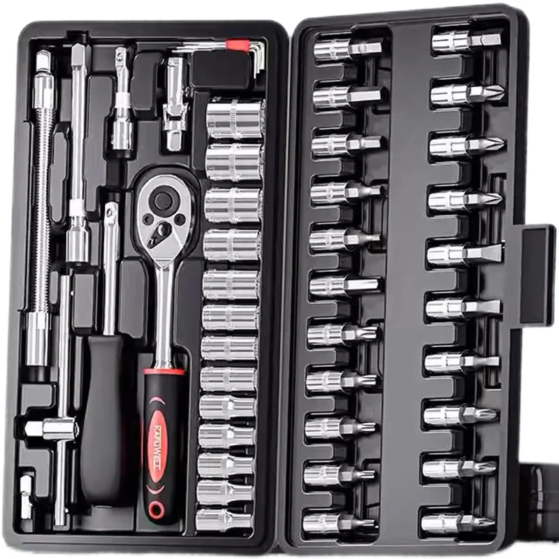 46PCS 1/4 Dopsleutel Automotive Gereedschap Onderhoud Gereedschapskist CRIN Injector Demonteren Tool