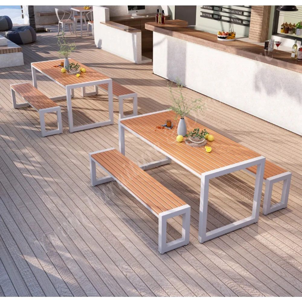 Outdoor Public Dining Table Chair Sets Garden Bench Furniture Wood Modern Picnic Table