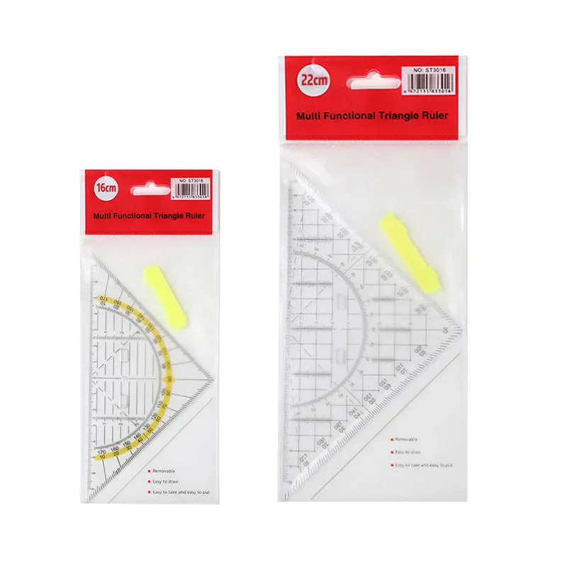 5 قطعة مسطرة مثلثة شفافة متعددة الوظائف للابتدائية مع مسطرة تنسيق الزاوية قاعدة شفافة مثلثة
