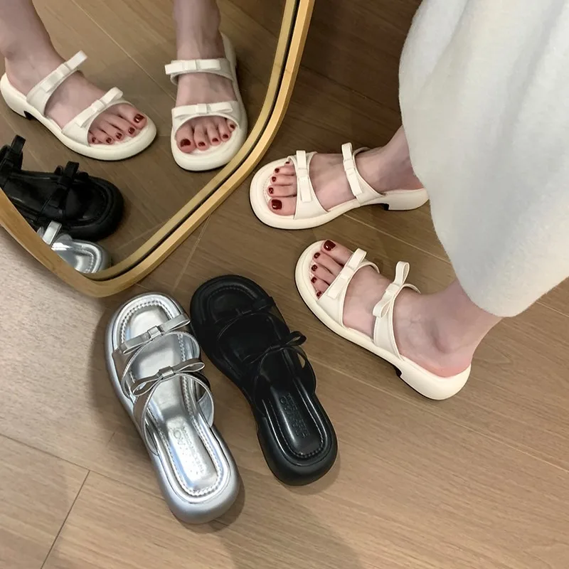 Women Slippers 2024 New Summer Women Square Root Fashionable Open Toe Low Heels Sandals Black Comfortable Slippers Slides Women