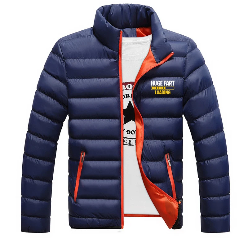 Winter Cotton Autumn Warm Jacket Huge Fart Loading Logo Print 2026 Men's Parkas Outdoor Fashion Casual Coat Stand Slim Hoodies