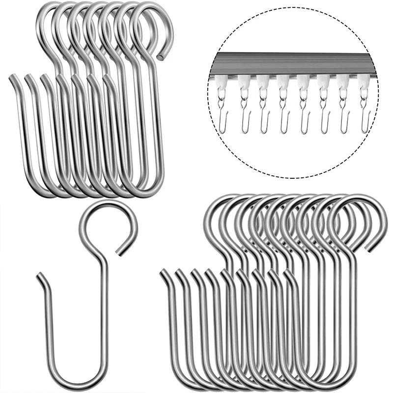 50pcs Metal Curtain Track Hooks S Shaped Stainless Ceiling Curtain Shower Curtain Decoration Hooks