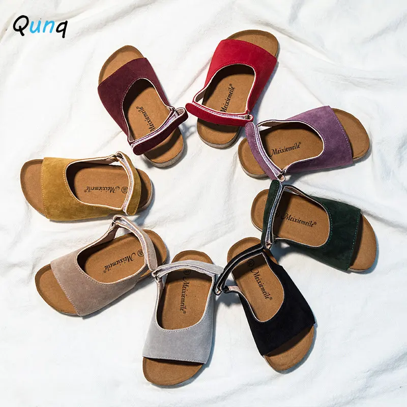 Qunq 2023 Summer Boys Girls Imitation Velveteen Solid Simple Beach Cork Sandals Fashion Breathable Anti-Slip Children's Shoes