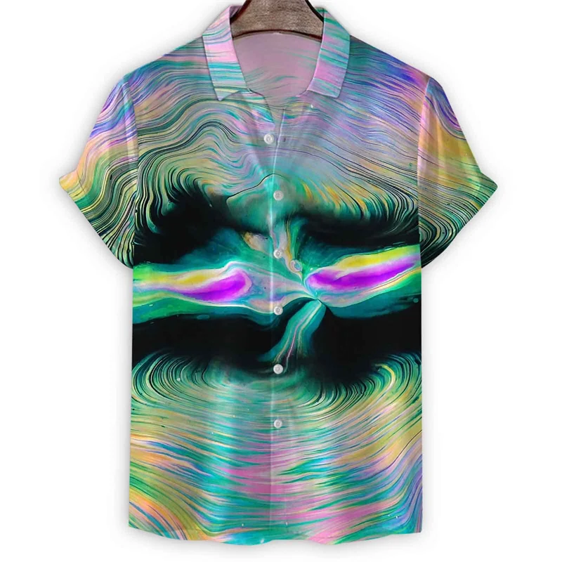 Celle biologiche colorate camicia con stampa 3d da uomo camicie hawaiane estive Street maniche corte allentate top camicetta con bottoni con risvolto di strada