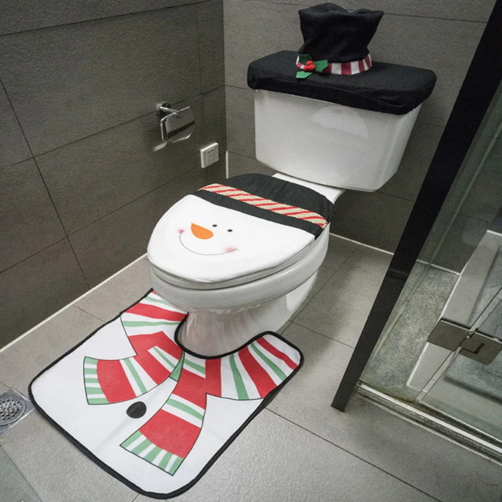 Cute Christmas Toilet Seat Covers, criativo Papai Noel Banheiro Mat, Xmas Suprimentos para Home Decor, Presente de Ano Novo, 2024