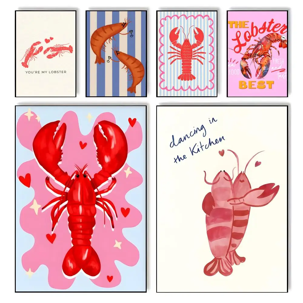 Cartoon C-Cute Shrimp CartoonS Poster, selbstklebend, stilvoller Kunstdruck, Poster für die Wand, Heimdekoration