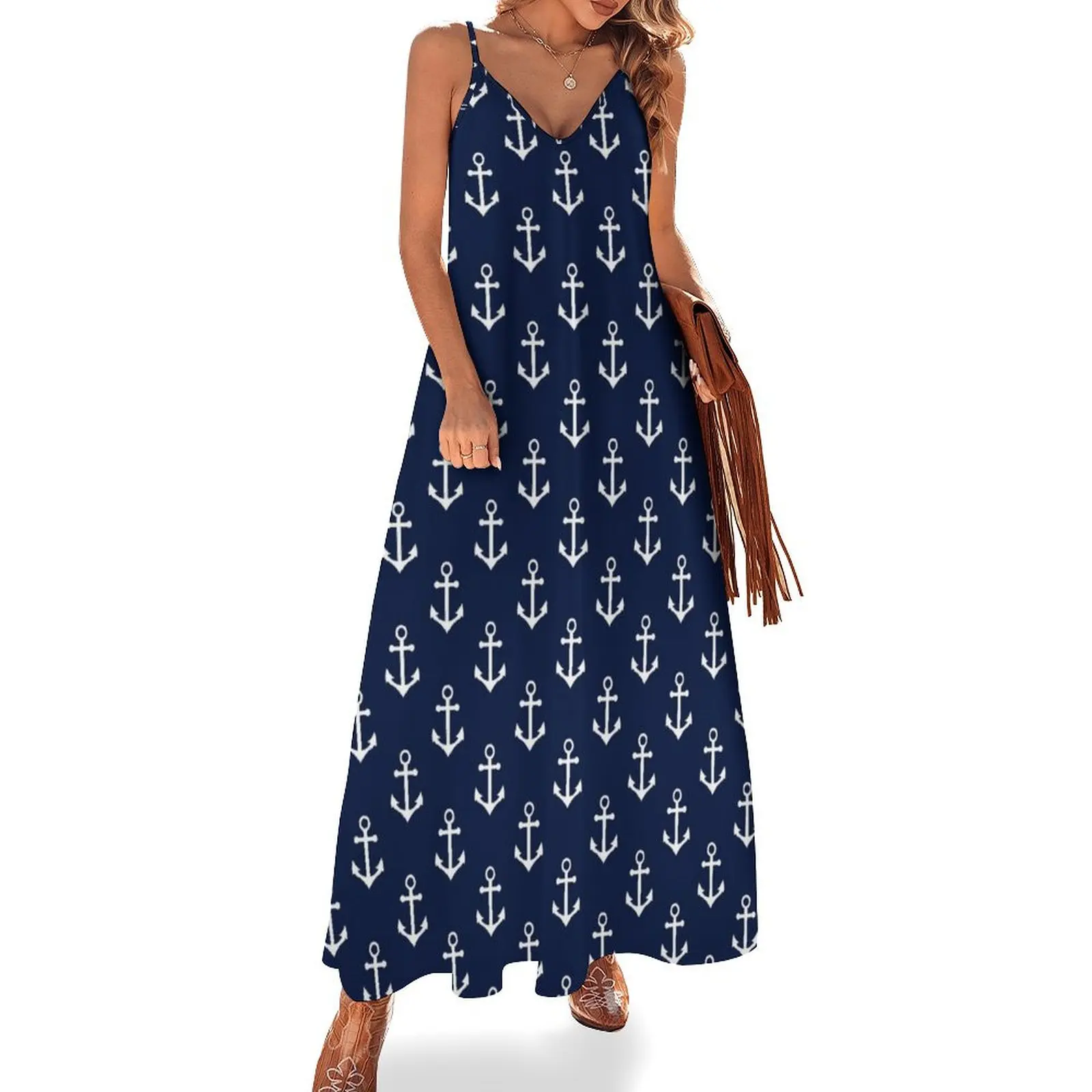 

Navy Blue Nautical Anchor Pattern Sleeveless Dress elegant dresses plus sizes Women's summer dresses Cocktail of dresses