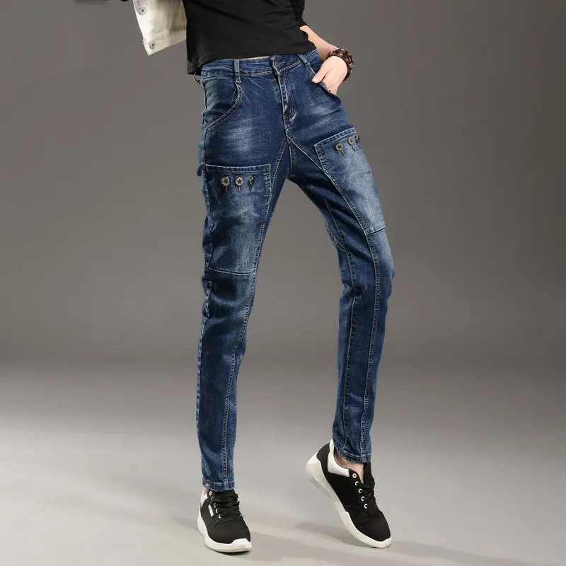 

Women's Y2K Denim Harem Pants Big Pockets Jeans Retor Lady Boyfriend Jeans Loose Casual Hip Hop Collapse Harem Trousers