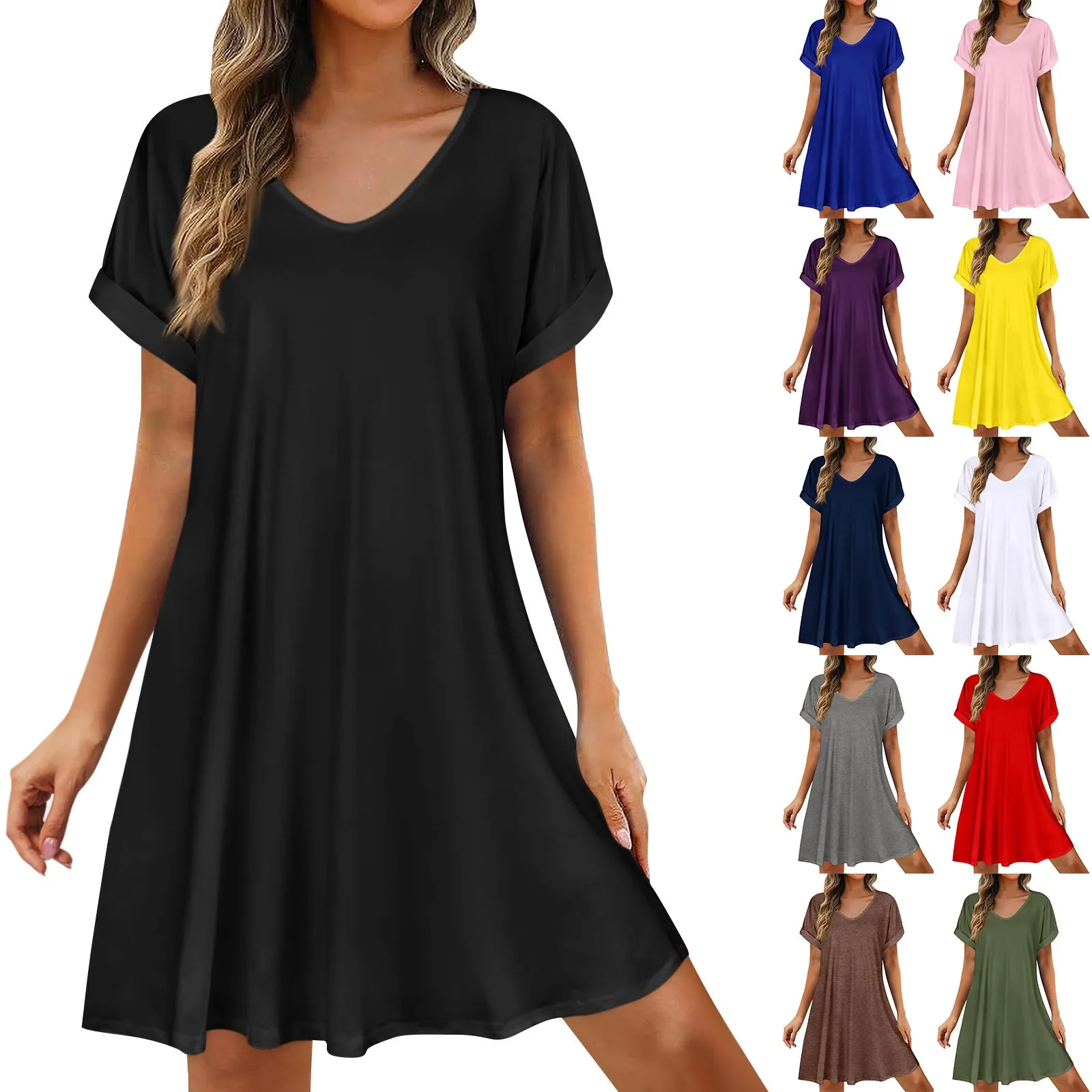 2025 Women Summer Dresses Sex Bikini  Short Sleeve Casual Beach T-shirt Dress Round Neck Loose Swing Sundress
