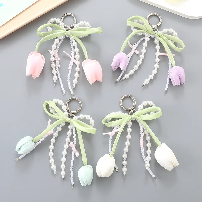 كيرينغ شنقا الملحقات اليدوية توليب اللؤلؤ القوس المفاتيح زهرة المفاتيح الأرجواني الهاتف قلادة حقيبة قلادة ل هدية عيد ميلاد #5