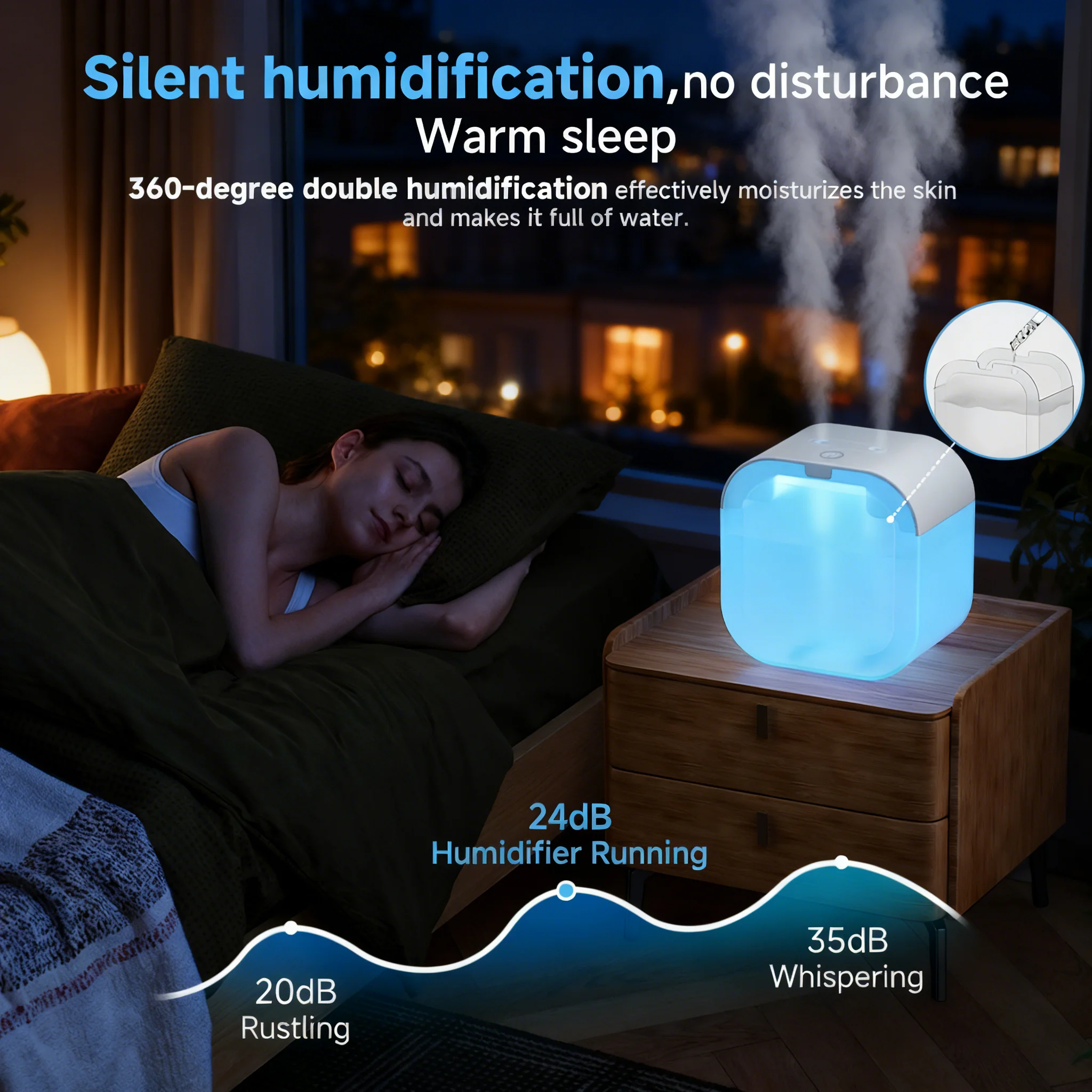 1L 컬러풀 램프 가습기 가정용 무소음 대용량 듀얼 스프레이 가습기 침실용 수분 기반 향기 가습기