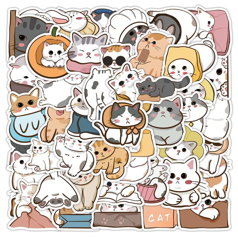 60PCS Cartoon Nette Lustige Katze Tier Kitty Graffiti Aufkleber für Skateboard Auto Helm Notebook Aufkleber BulingBulingStickers Shop