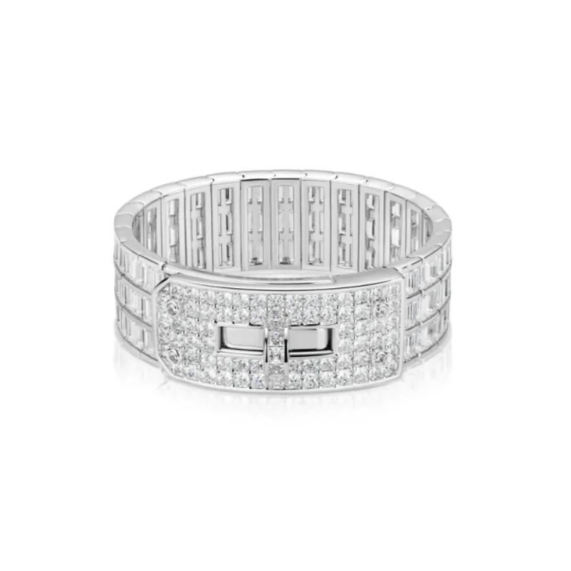 Cameo Fine Jewelry 925 Silver Plated White Gold Synthetic Zircon Bracelet Full Diamond White Emerald Cut OT Fashion Bracelet